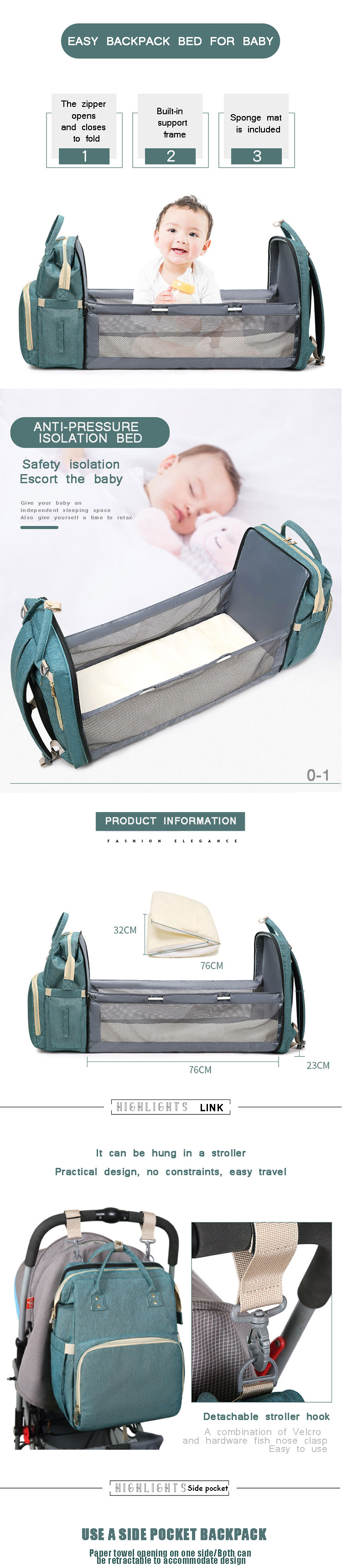 Large Capacity Mummy Bags Baby Diaper Backpack Multi Functional Waterproof Oxford