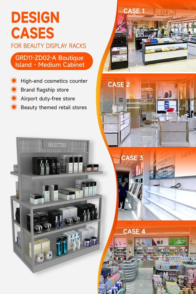 GDR11-ZD02-A Cosmetics Retail Display with LED Light Strips and T-Pillars and Power Tracks for Retail Stores