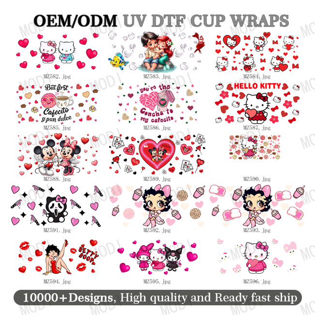 Custom Design 16oz UVDTF Tumbler Decals Sticker Valentine'S Day UV DTF Cup Wrap