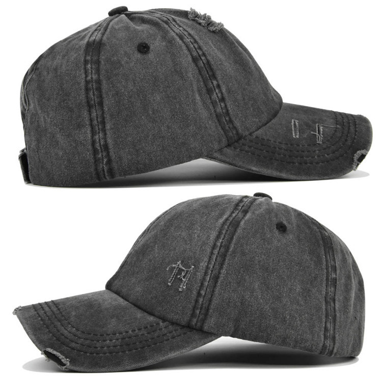 Women'S Washed Distressed Cotton Denim High Ponytail Hat Adjustable Baseball Cap