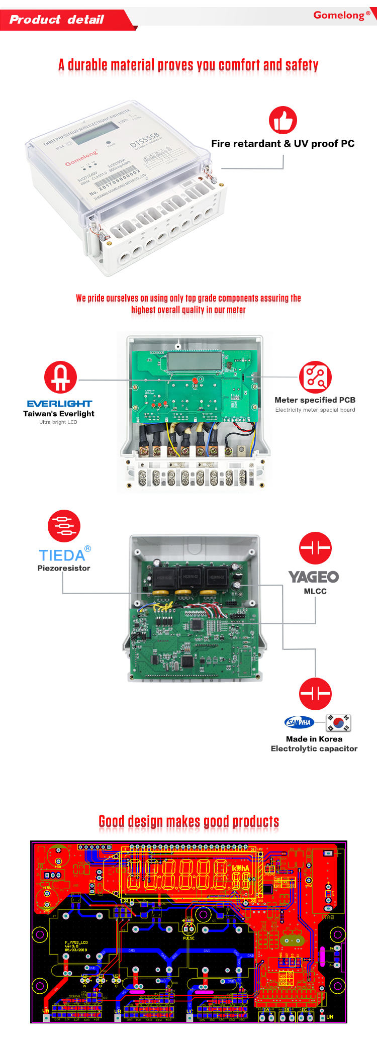 Three phase four wire electronic Kwh meter energy meter with Rs485