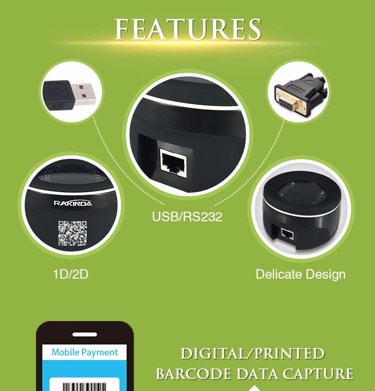 Hot Sale 1D 2D On-counter USB Smartphone Barcode Scanner for Mobile Payment