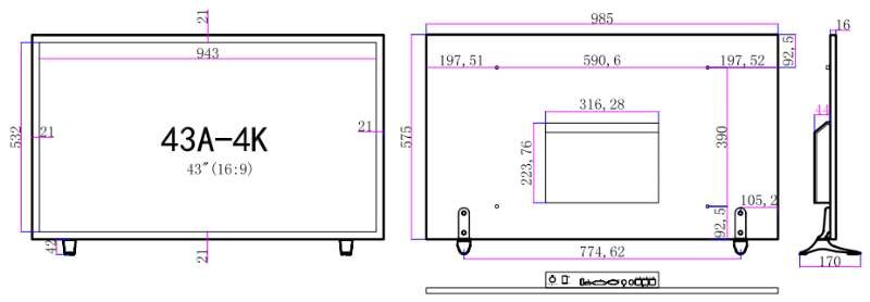 SEEMYT HD professional CCTV 43" 4K LED monitor for security camera system