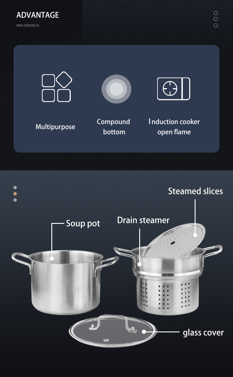 Home Cooking Stackable Steamer Pot Stainless Steel 22cm Soup Stock Pot