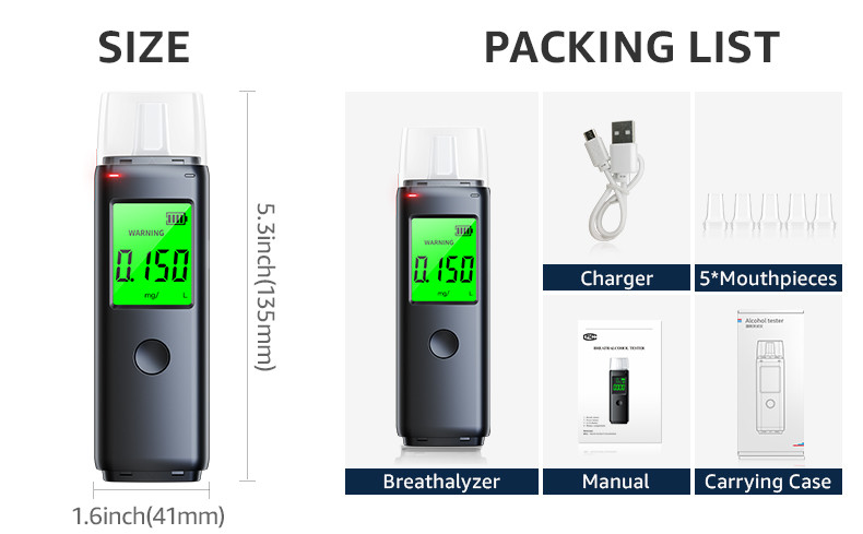 Professional Breathalyzer Alcohol Tester Accurate Bac Tester With Semiconductor Sensor