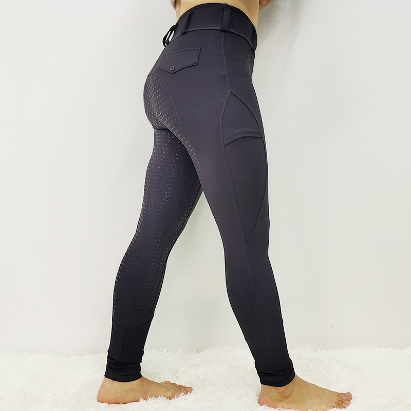 Grey Equestrian Horse Riding Pants Leggings Full Seat Silicone