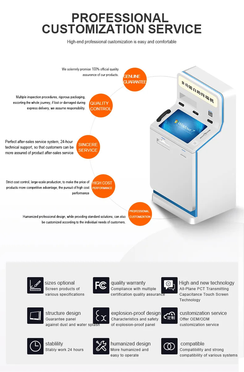 Touch Screen Cash Payment Kiosk Self Service Terminal