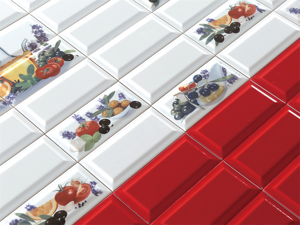 A Scene Of Harvest ,SGS White Body Glossy 7.5x15.2cm Subway Porcelain Wall Tiles For Home Embellishment And Dining Room