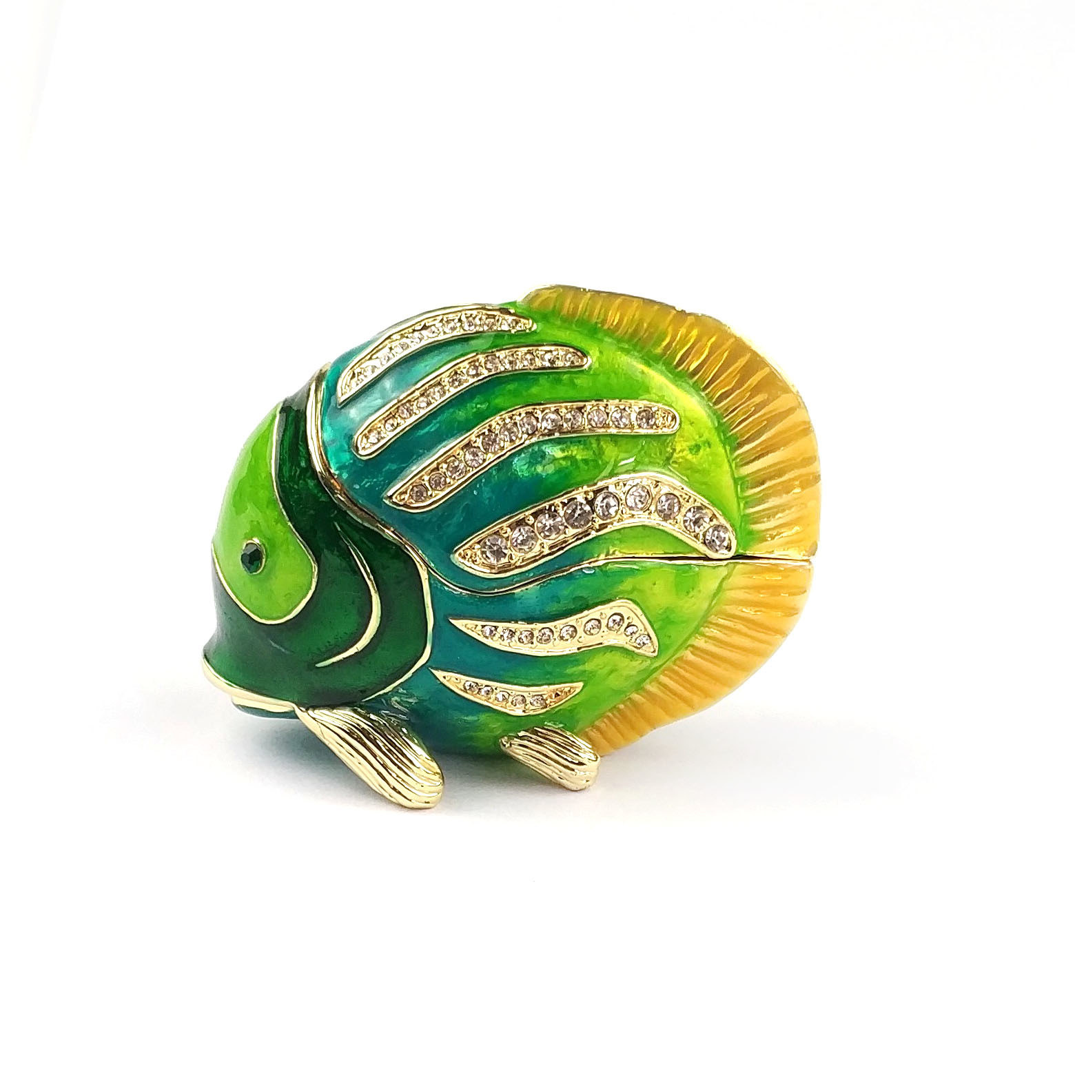 Expertly Crafted Fish-Shaped Jewelry Box with Enamel Finish and Rhinestone Accents A Must-Have for Your Collection