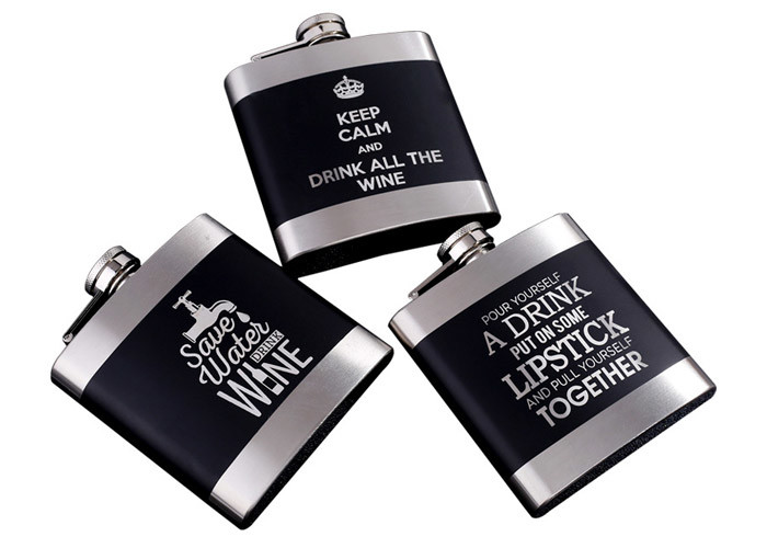 Black Kitchen Household Items 6oz Flat Stainless Steel Hip Flask Laser Lettering