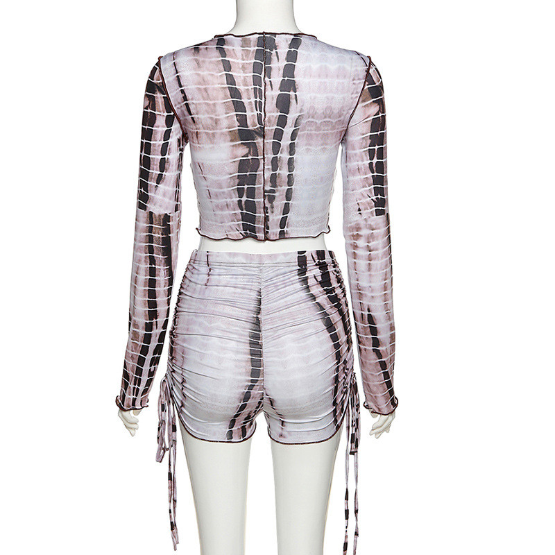 Striped Print Two Piece Casual Set , Long Sleeve Casual 2 Piece Short Set