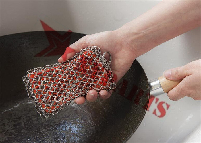 Removable Silicon Chainmail Scrubbing Pad Bind Up With Ring Mesh For Cast Iron Cleaning