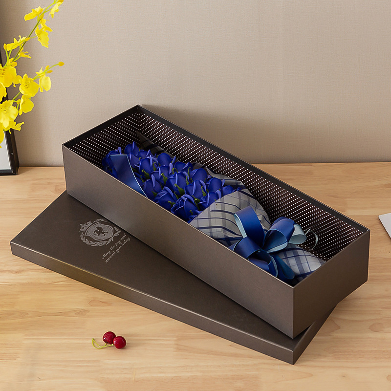Custom Rectangular Long Florist Display Ribbon Handle Big Rigid Box for Flower Packaging
