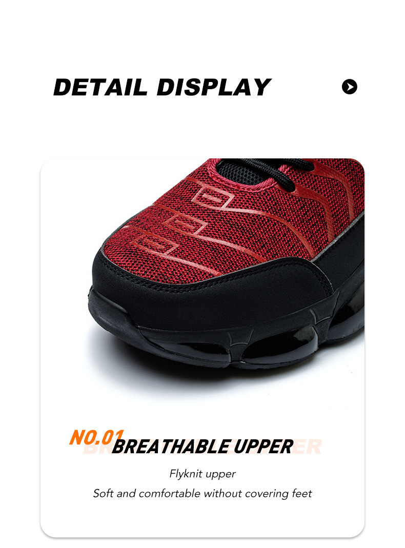 Flyknit Kevlar Air-cushioned Sole Safety Shoes For Industrial Workers In Orange Red Black