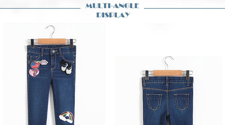 Slim Fit Style Whisker Baby Girl Jeans Pants With Sequin Patch Design