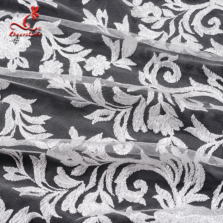 131CM White Embroidered Bridal Lace Fabric For Attire Azo Free High Color Fastness