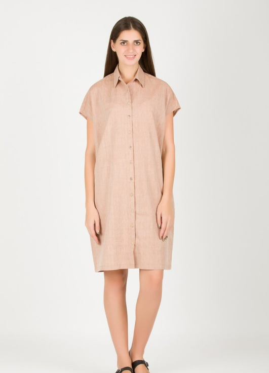 Summer women's fashion oversized cotton shirt dress in beige