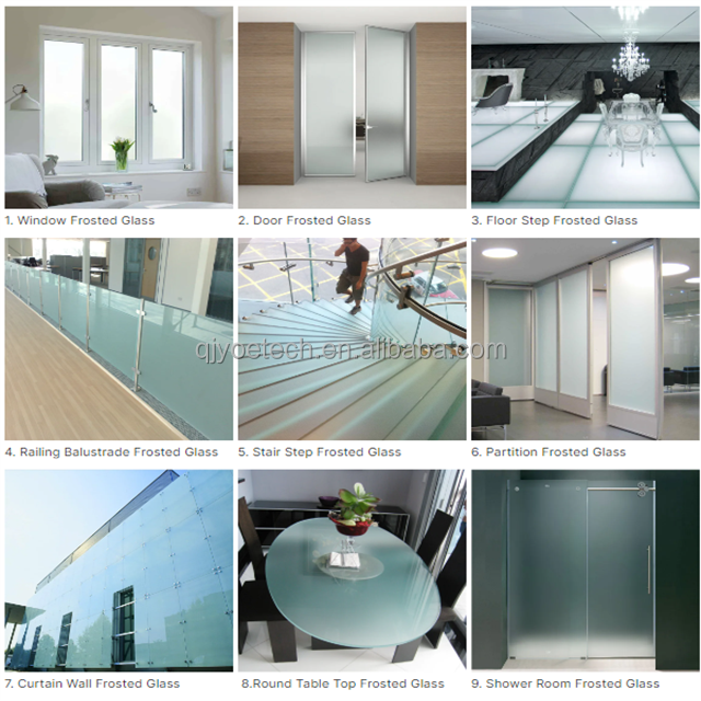 Acid Etched Glass for Bathroom Privacy Protection and Customized Logo Wall Decoration