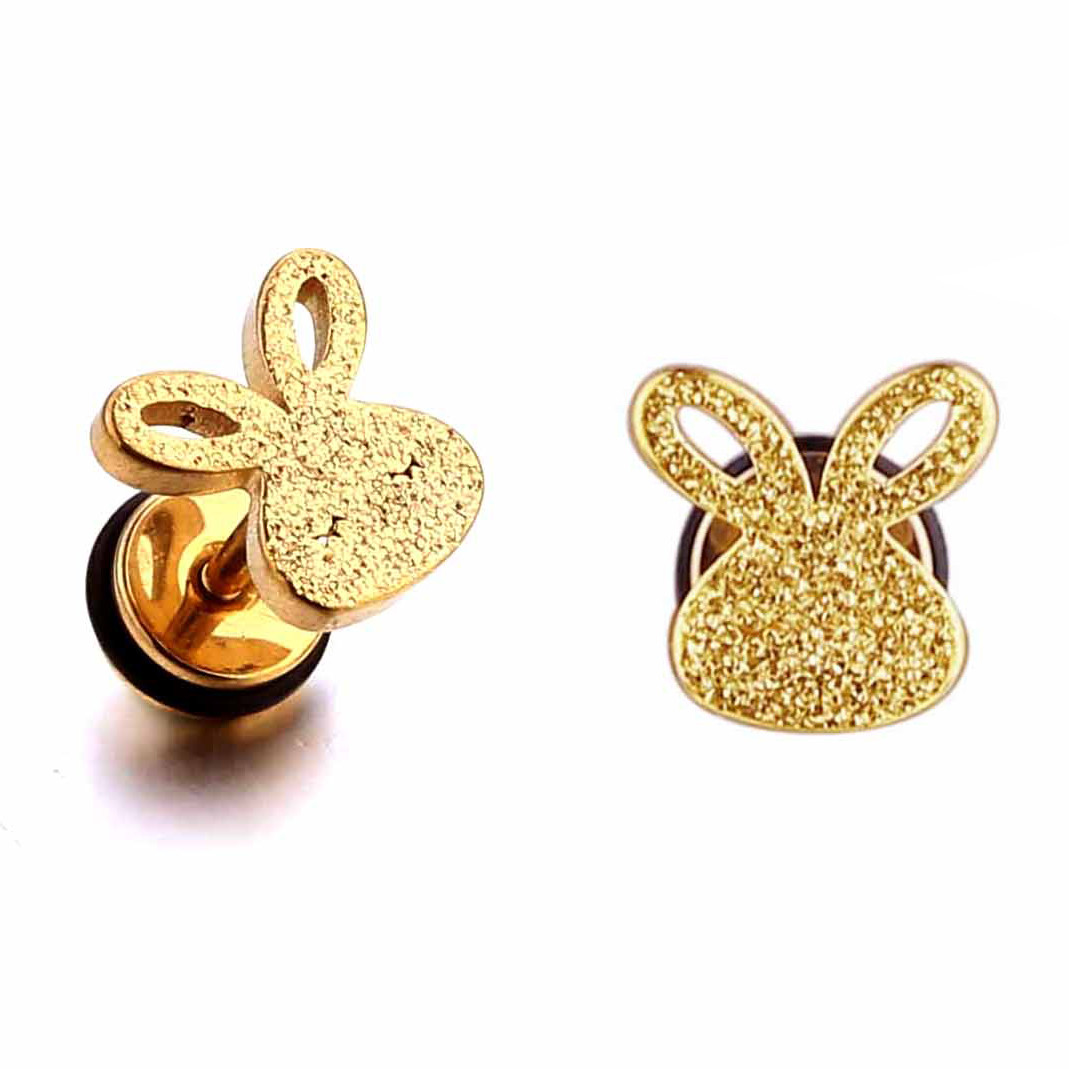 High quality cute gold earrings girl shiny rabbit stud earrings