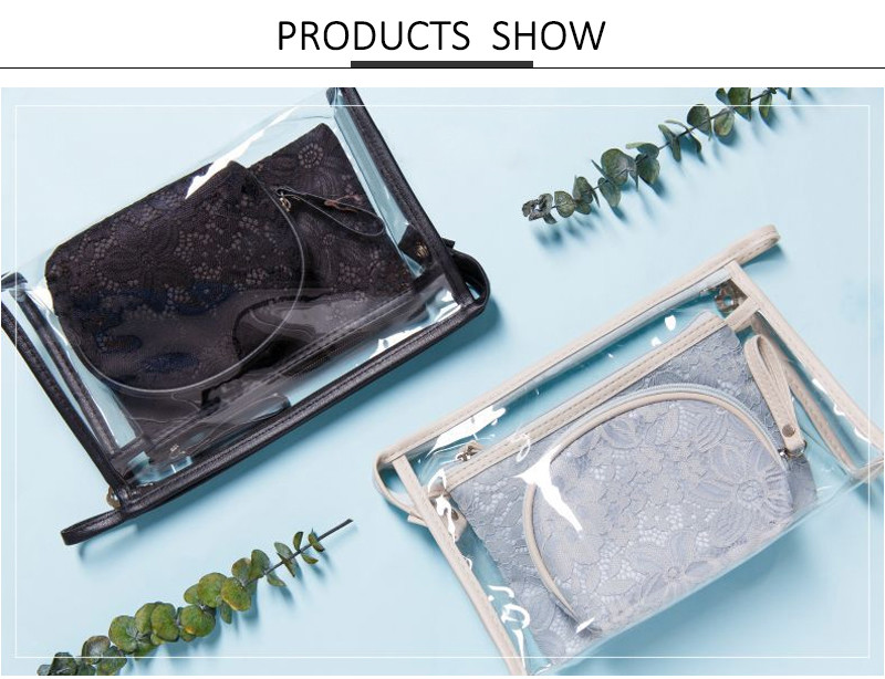 Zipper Transparent PVC Cosmetic Bag 3 Pieces Set