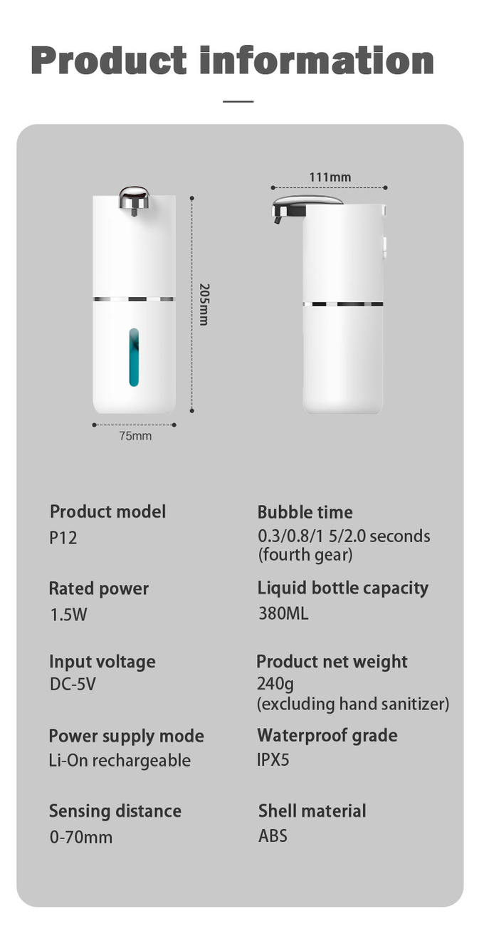 Smart Sensor Soap Dispenser 380ml Capacity With IPX5 Waterproof