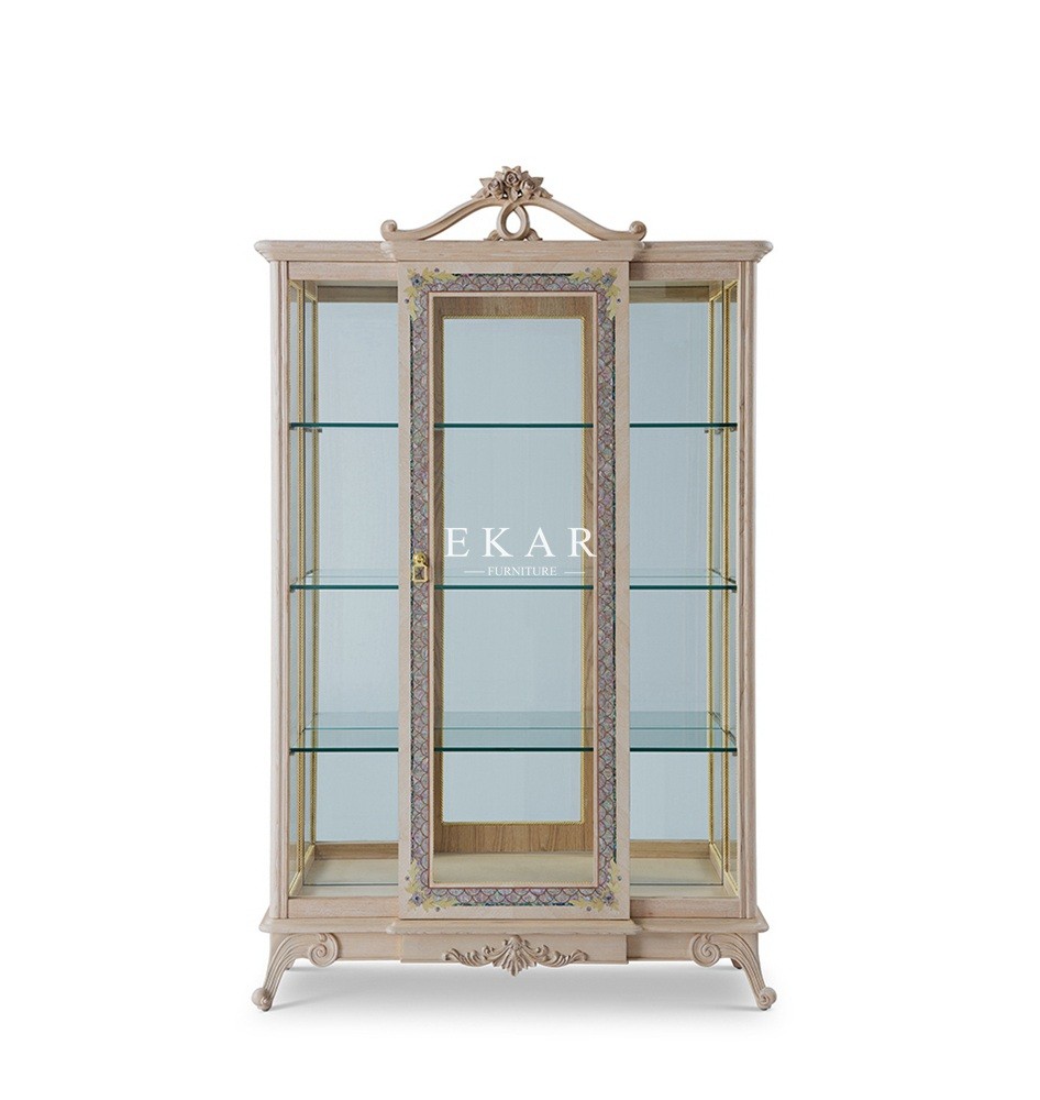 Ash Wooden Frame European Style High End Showcase Display Glass Cabinet