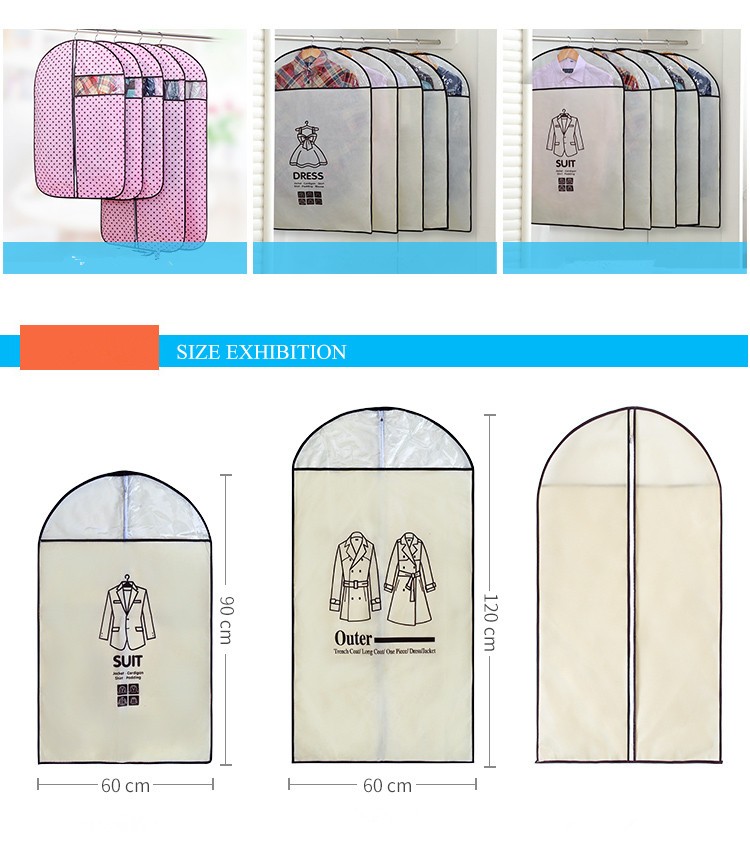 Foldable Non Woven Garment Storage Bag Zipper Top Plastic Dry Cleaning Bags