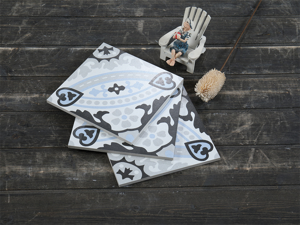 No Fade Blue 200x200mm Flower Ceramic Rustic Tiles For Decoration And Wear-Resistant Wall Tiles For Bathroom