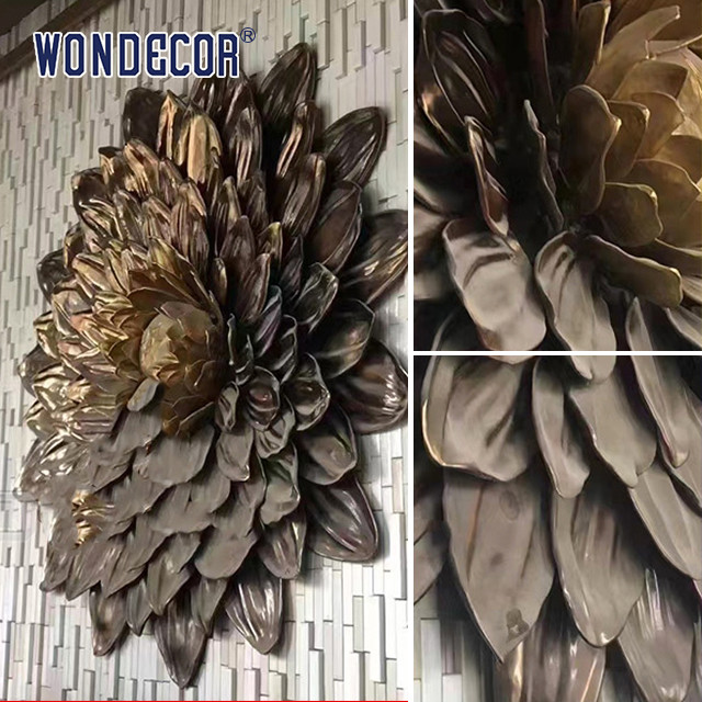 3D Large Metal Wall Sculpture Indoor Flower Decoration Copper