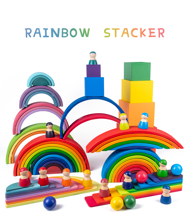 30cm Pine Wooden Blocks Toys Rainbow Building Blocks Tower Toys
