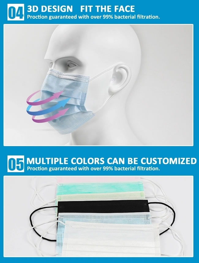 Surgical Medical 510k 3ply Nonwoven Disposable Hospital Dental Doctor Adult Food Face Mask With Earloop3