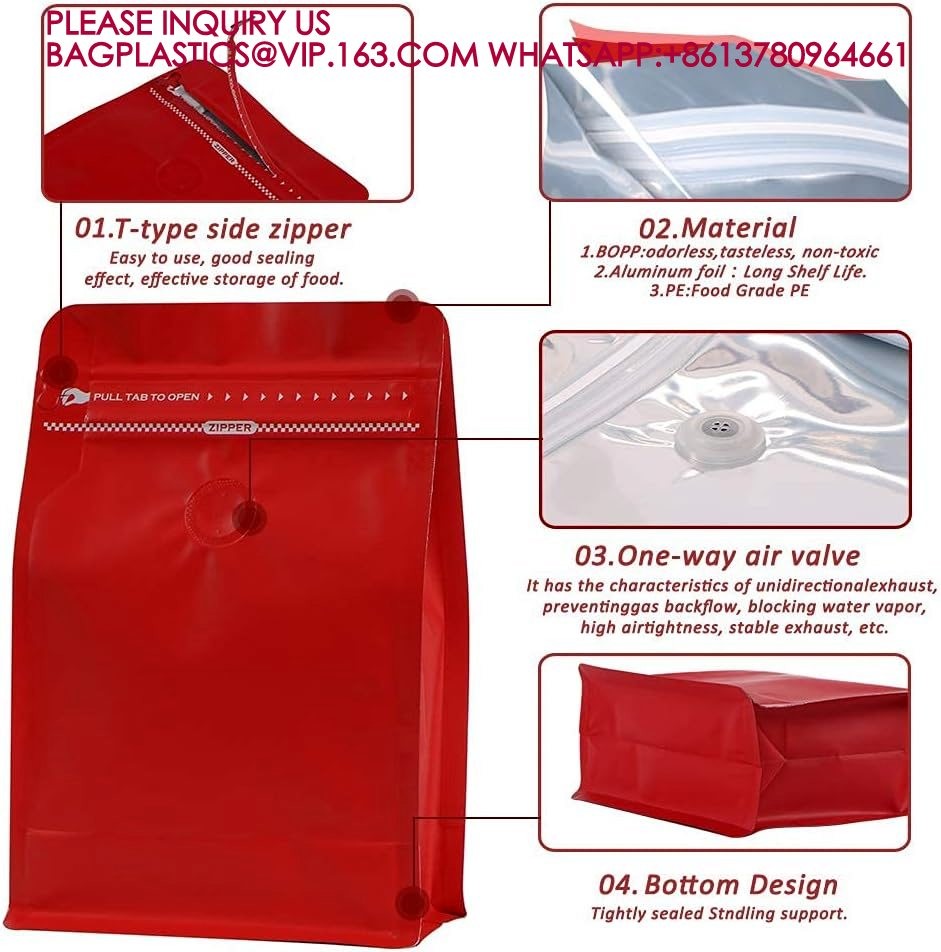 Sealable Coffee Bags Valve Barrier Flat Bottom Standing Coffee Beans Storage Bags pack