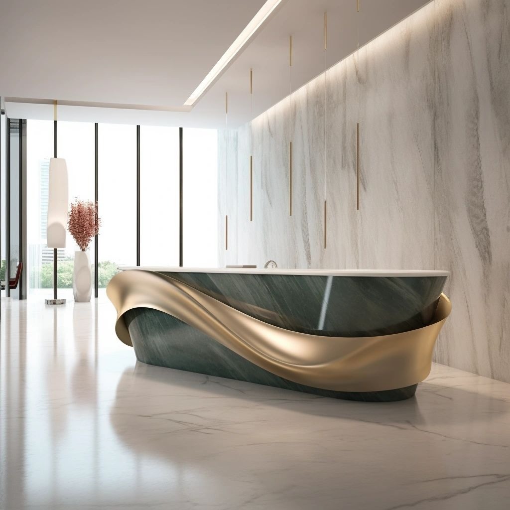 Luxury Hotel Reception Front Desk With Marbling And Metal Custom