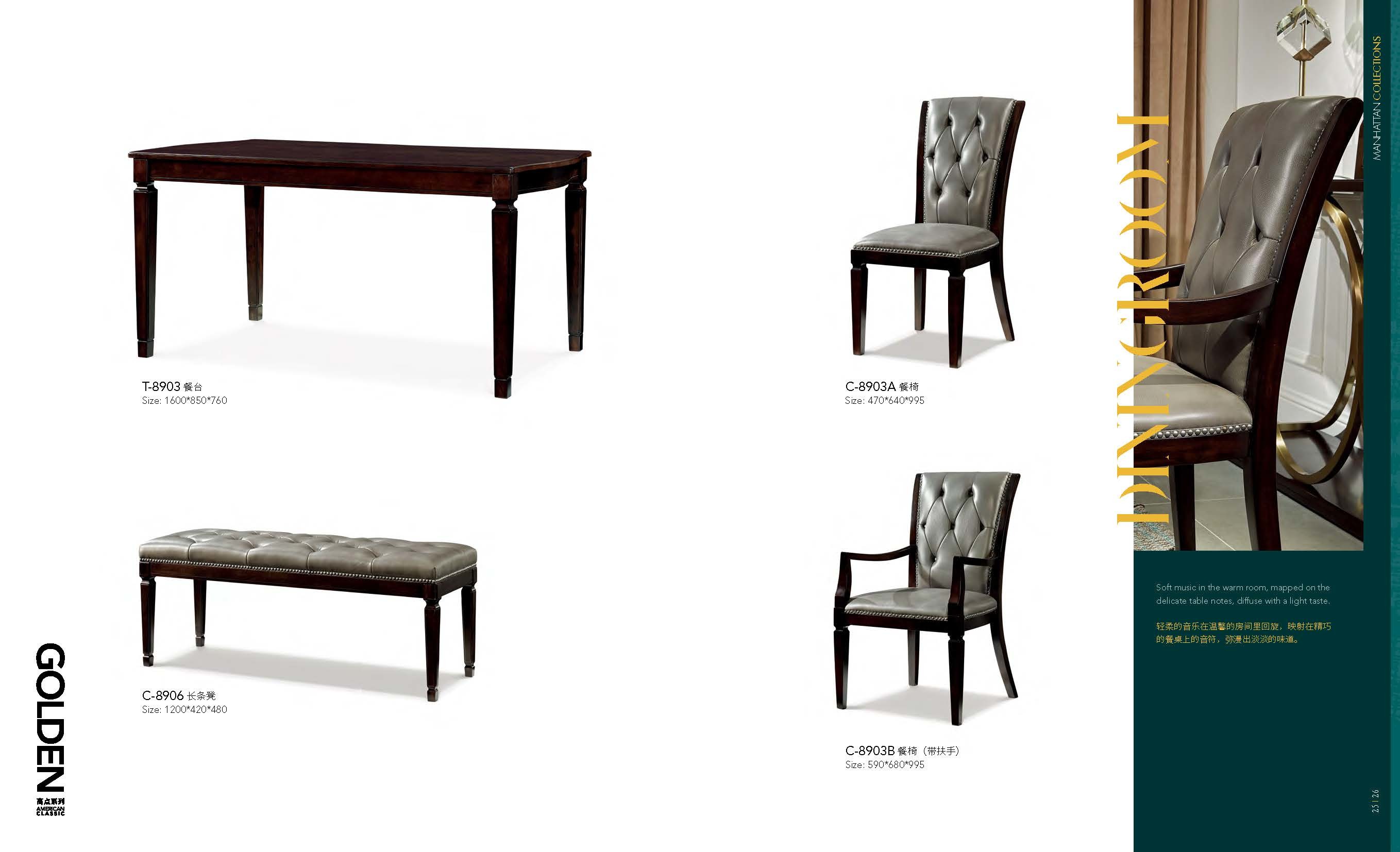 Light luxury wood furniture of dining room set by Long table with Upholstered dining chairs