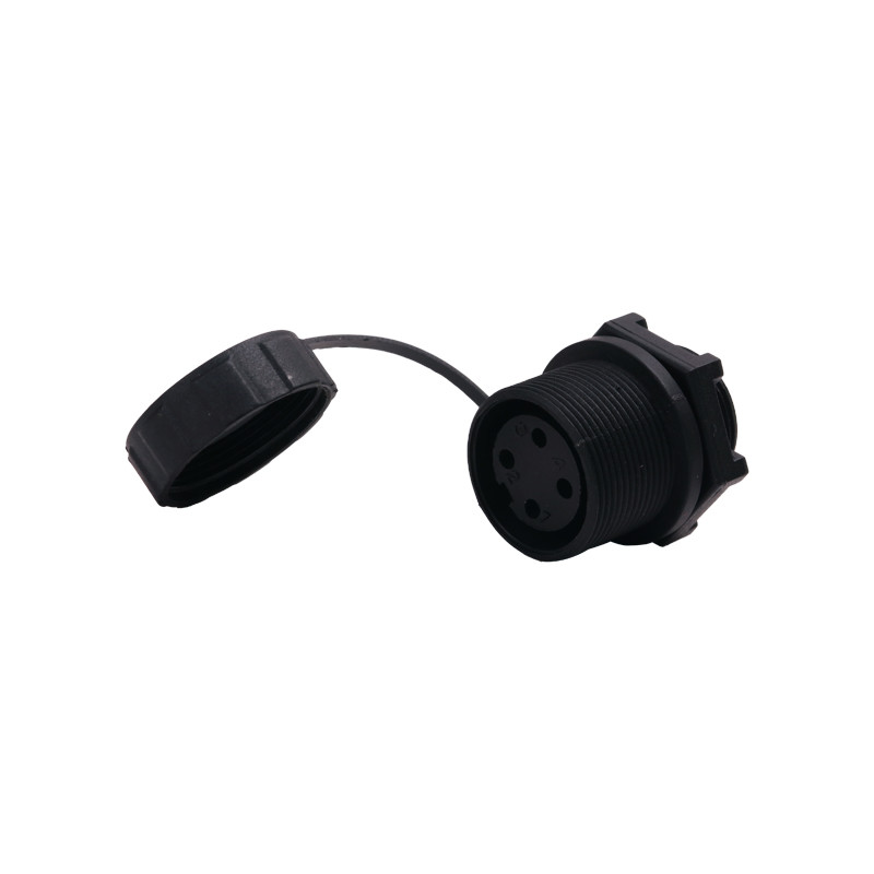 Female 4 Pin Plastic Connector , Circular Panel Mount Connector With Cover
