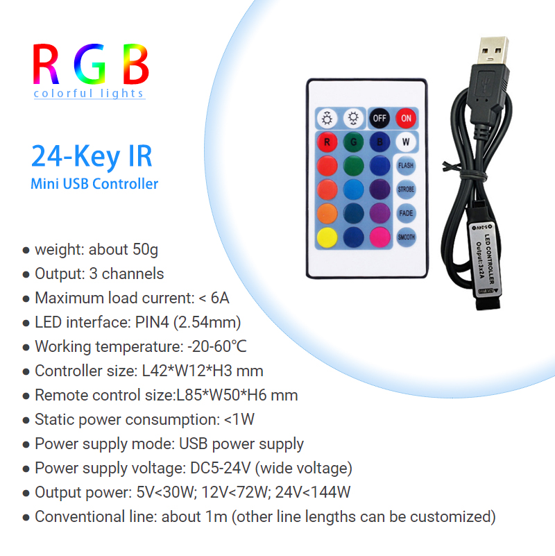 24 Keys LED Mini Controller IR Remote Control With USB 5V Powered