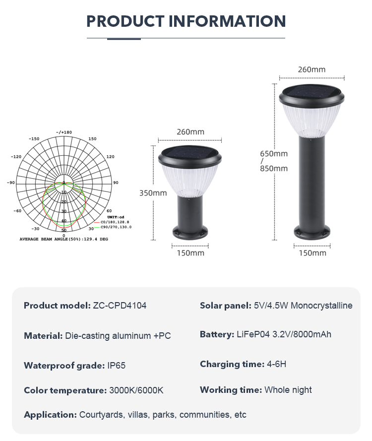 CE Certified Effective Solar Powered Bollard Lights Ouotdoor Lawn Lamp For Courtyard Villas
