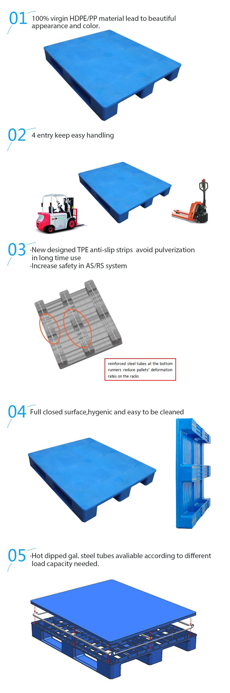 ISO 9001/14001 single face hape steel cheap euro reinforced hdpe plastic pallet made in china hdpe pallet