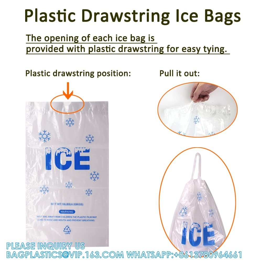 5 Lb. Plastic Drawstring Ice Bags 9 X 17 Inch Heavy-Duty Plastic Ice Bags With Plastic Draw String (2mil Thickness)