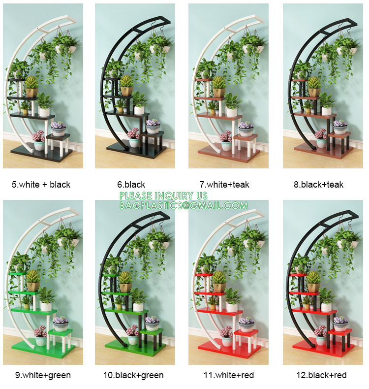 Metal Plant Stand Creative Half Moon Shape Ladder Flower Pot Stand Rack for Home Patio Lawn Garden Balcony Holder