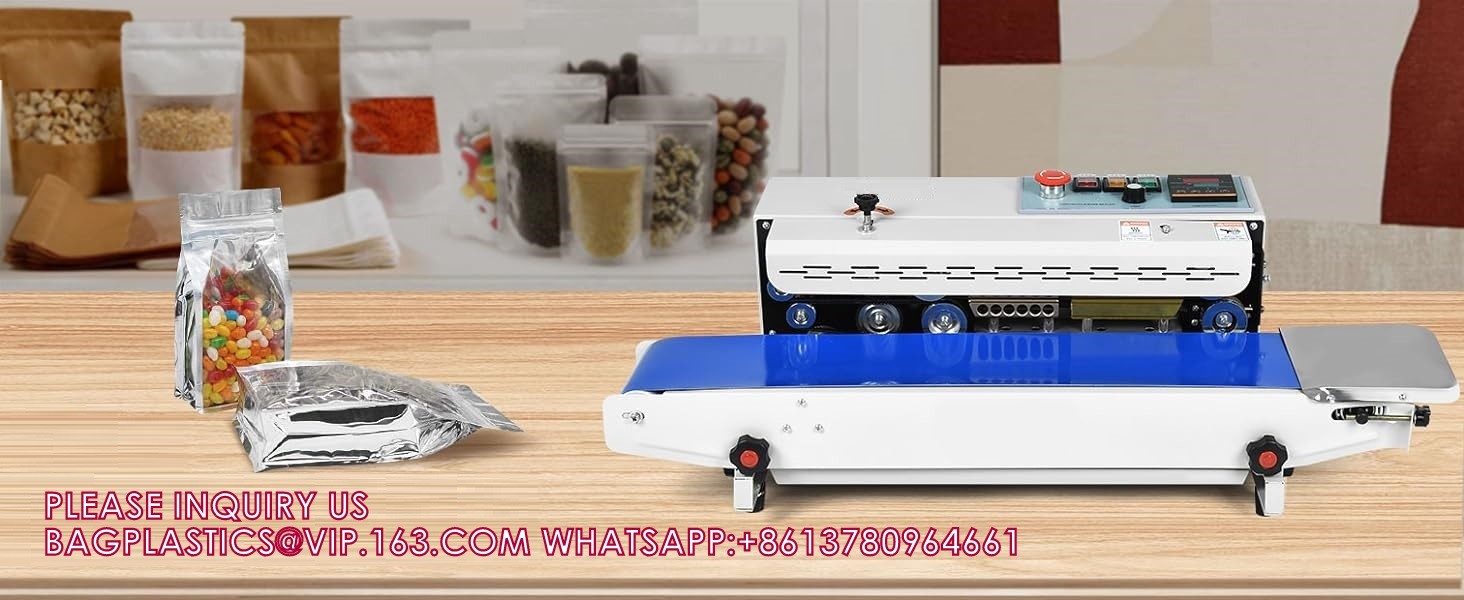 Horizontal Continuous Band Sealer, Automatic Bag Heat Sealer W/Printing Wheels, Commercial Bag Sealing Machine