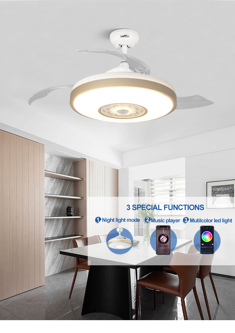 Stylish Metal Indoor Ceiling Fan with Hidden Blades and Cooling Air LED Light Function