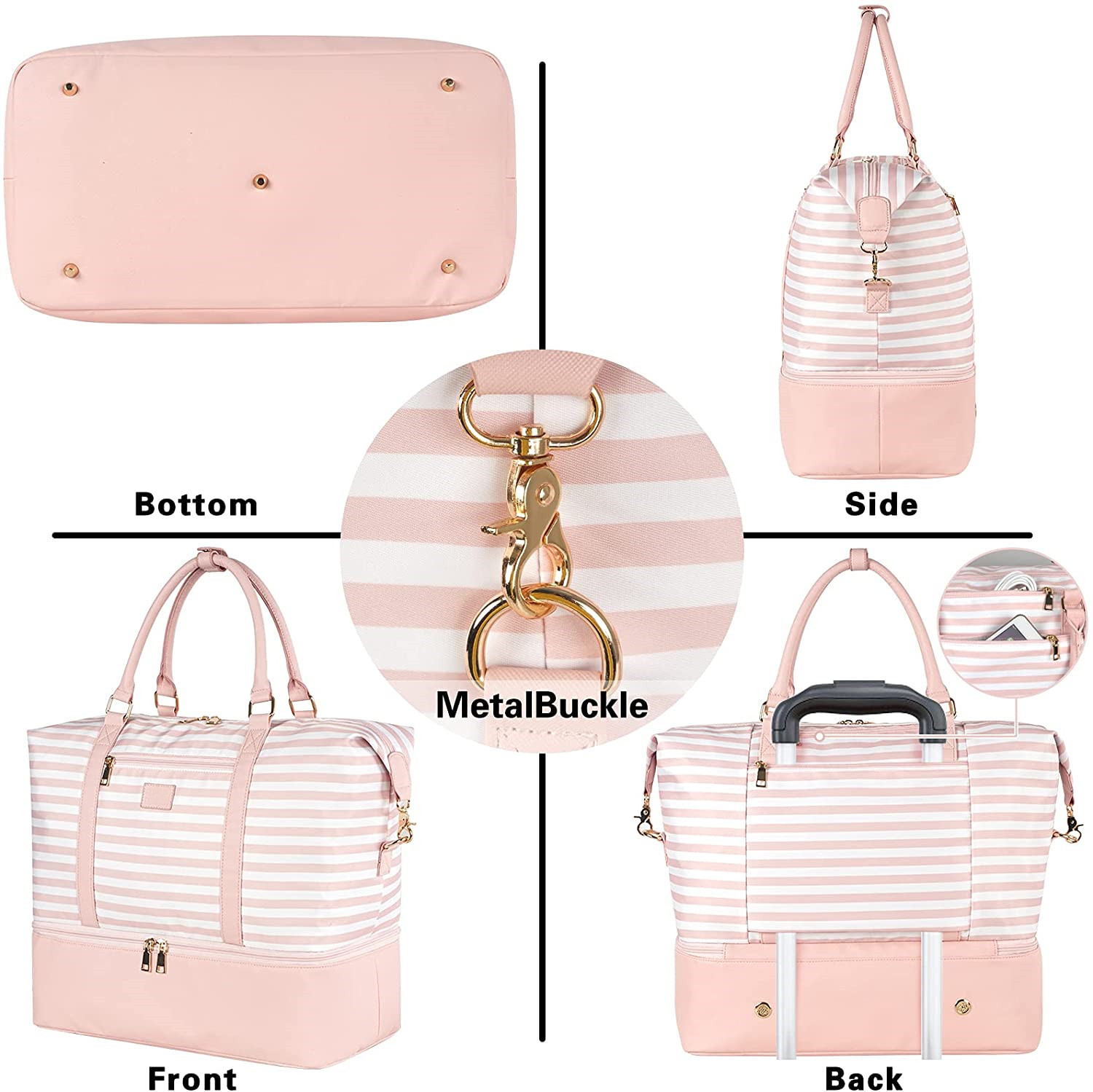 Luxury Travel Duffel Bag Women Gear Gym Sleepover Shoulder 16X7.3X15.5 Inch