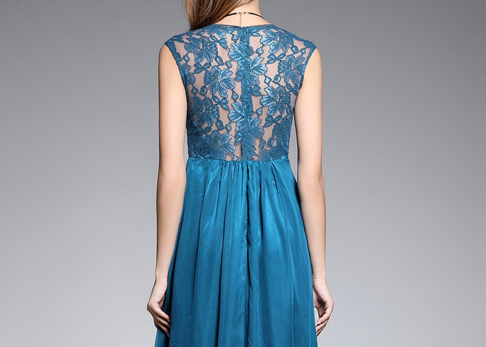 Dusty Blue Wedding Bridesmaid Dresses / Back Lace Chiffon Lace Evening Gown