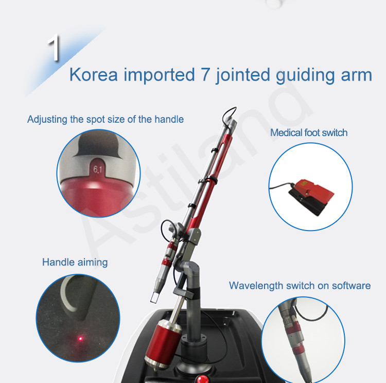 Guide Arm ND Yag Laser Tattoo Removal Machine Q Switched 1064nm 755nm 532nm