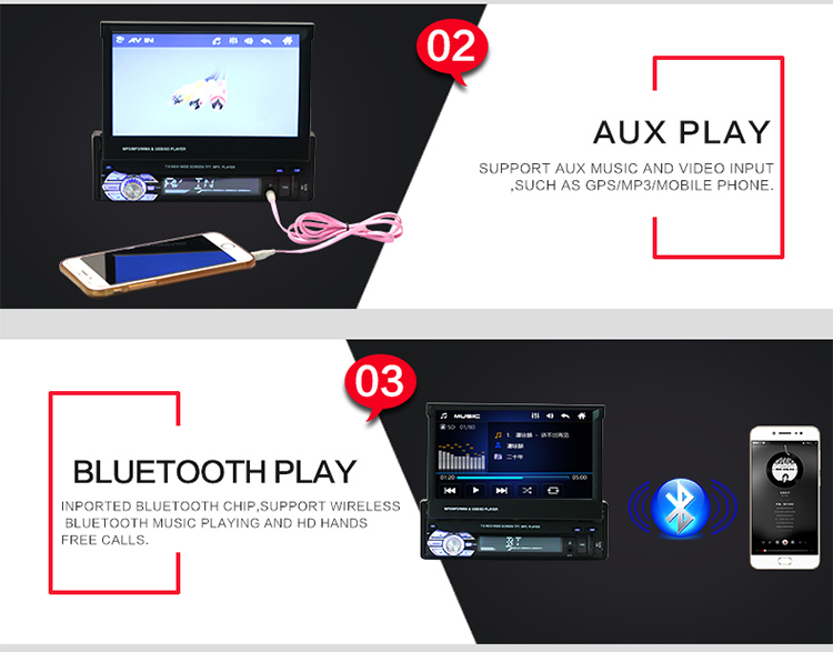 7 Inch Retractable Android Car Radio 1 Din FM AM USB Bluetooth Car Multimedia System With Gps