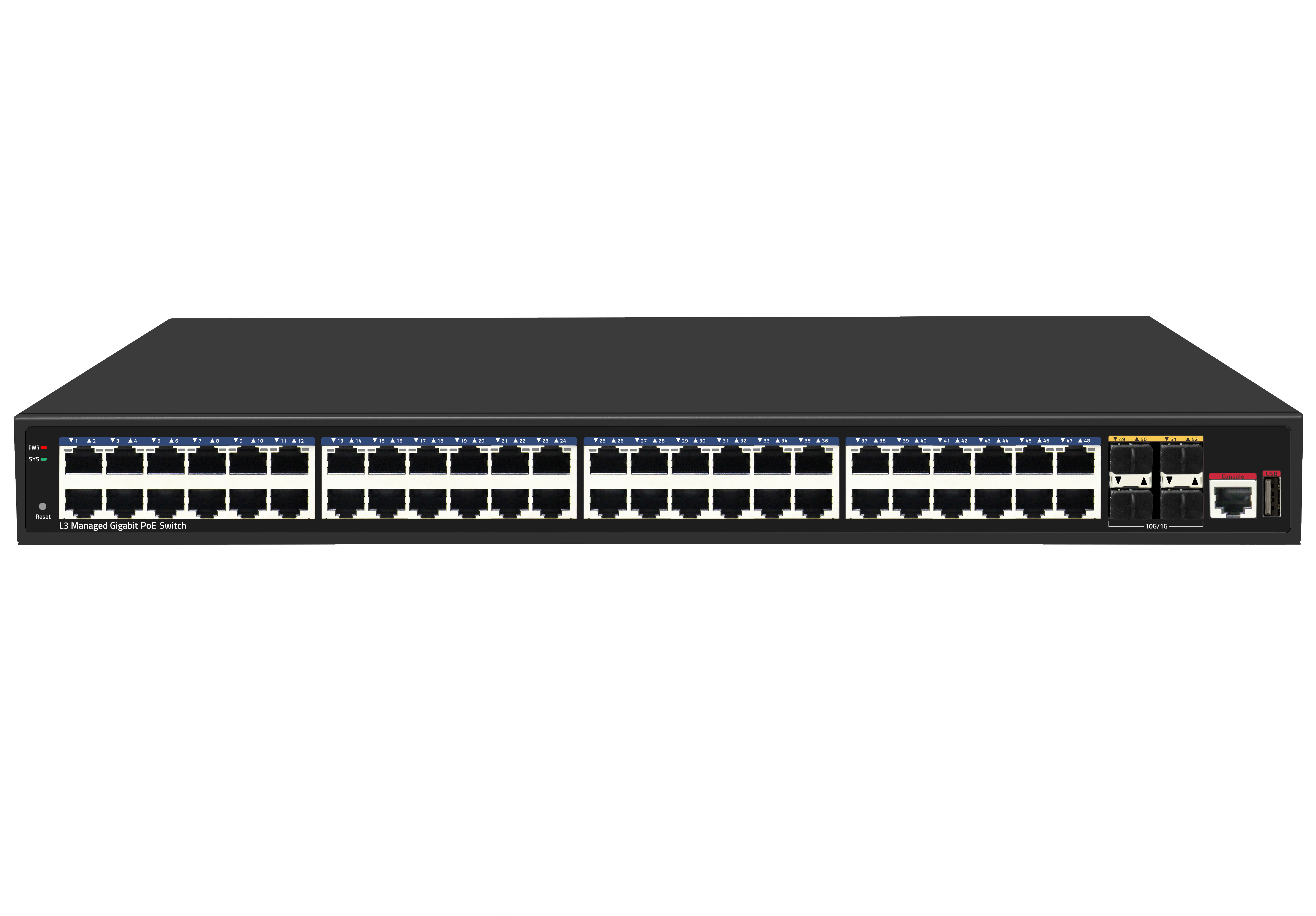 10 Gigabit PoE Industrial Ethernet Switch 400W Layer 3 52 Port