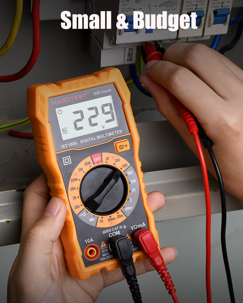 2000 Counts Handheld Digital Multimeter , 600V Portable Digital Multimeter
