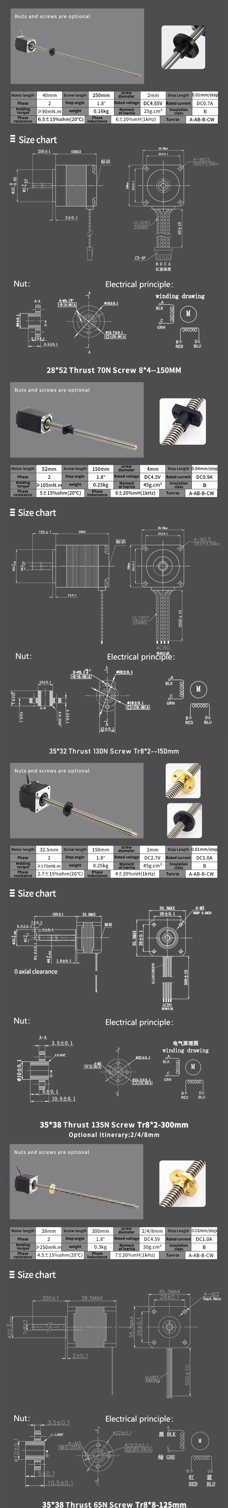 1A Rated Current Nema 14 Stepper Motor with 35mm Hybrid Micro Trapezoidal Threaded Rod