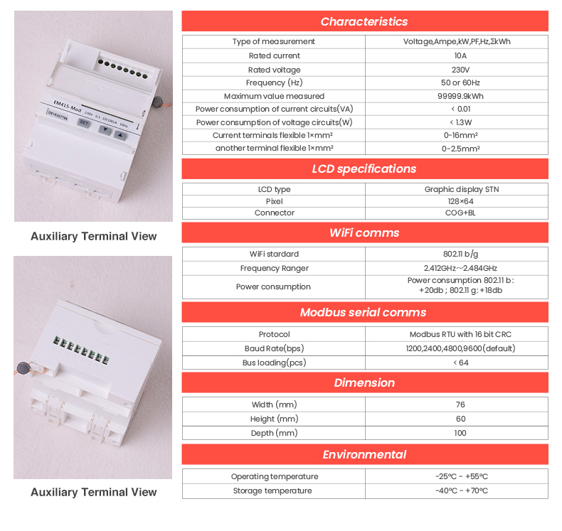 EM415-Mod-WL Single Phase Wifi Energy Meter Accurate and Wireless Energy Monitoring